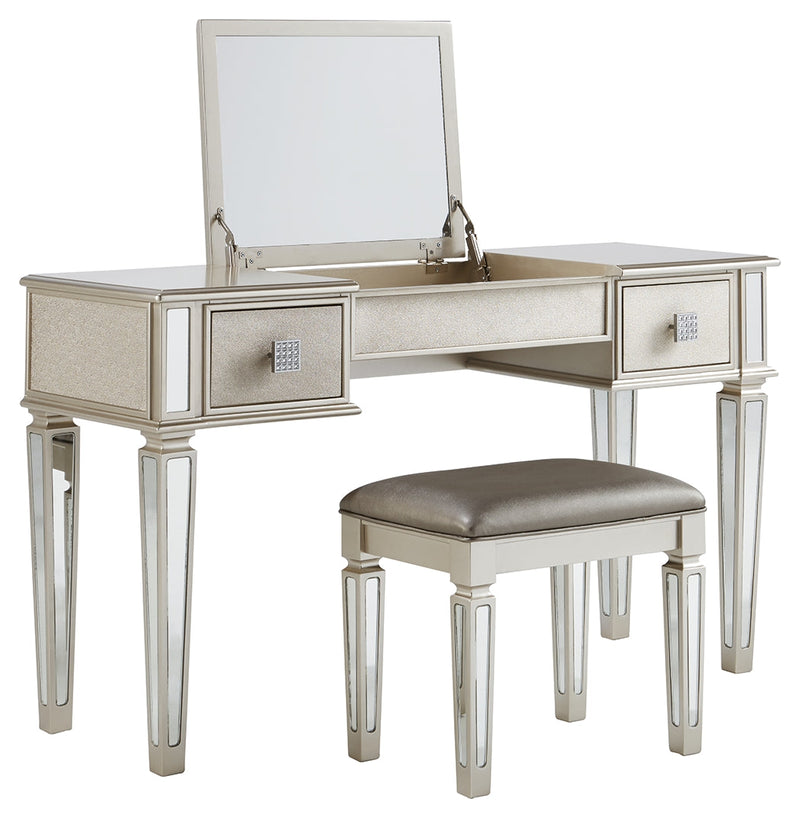 Lonnix Silver Finish Vanity With Stool