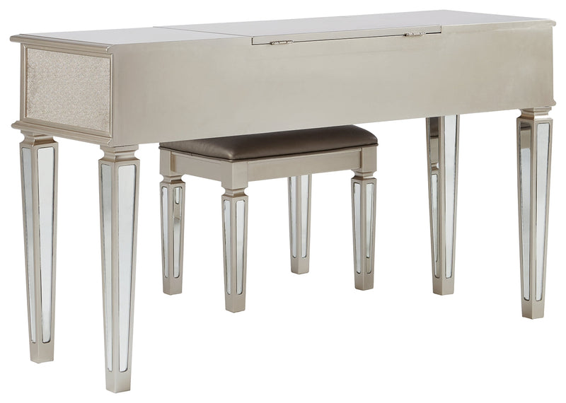 Lonnix Silver Finish Vanity With Stool
