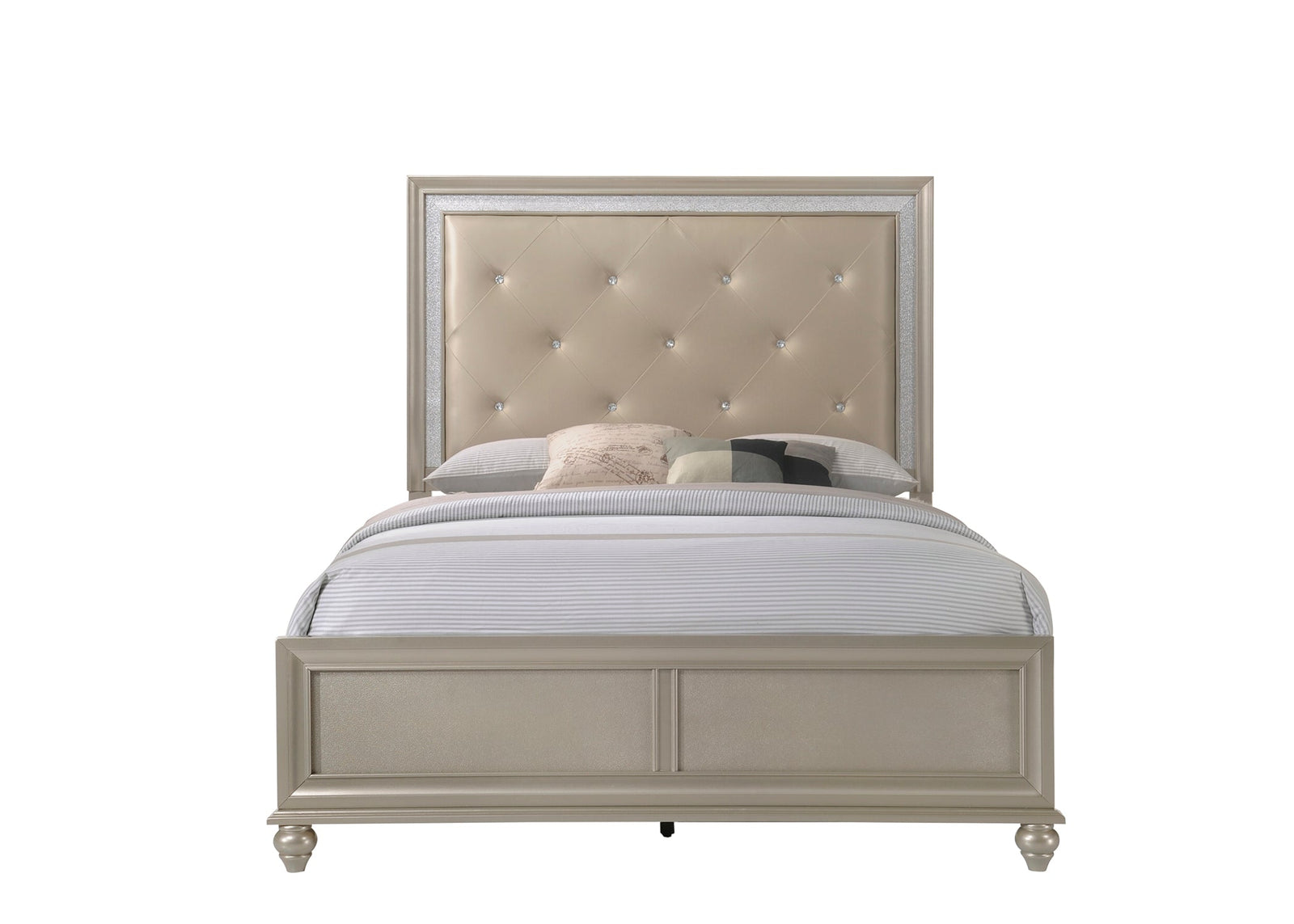Lila Champagne Modern Metal And Wood Twin Faux Leather Upholstered Tufted Panel Bed