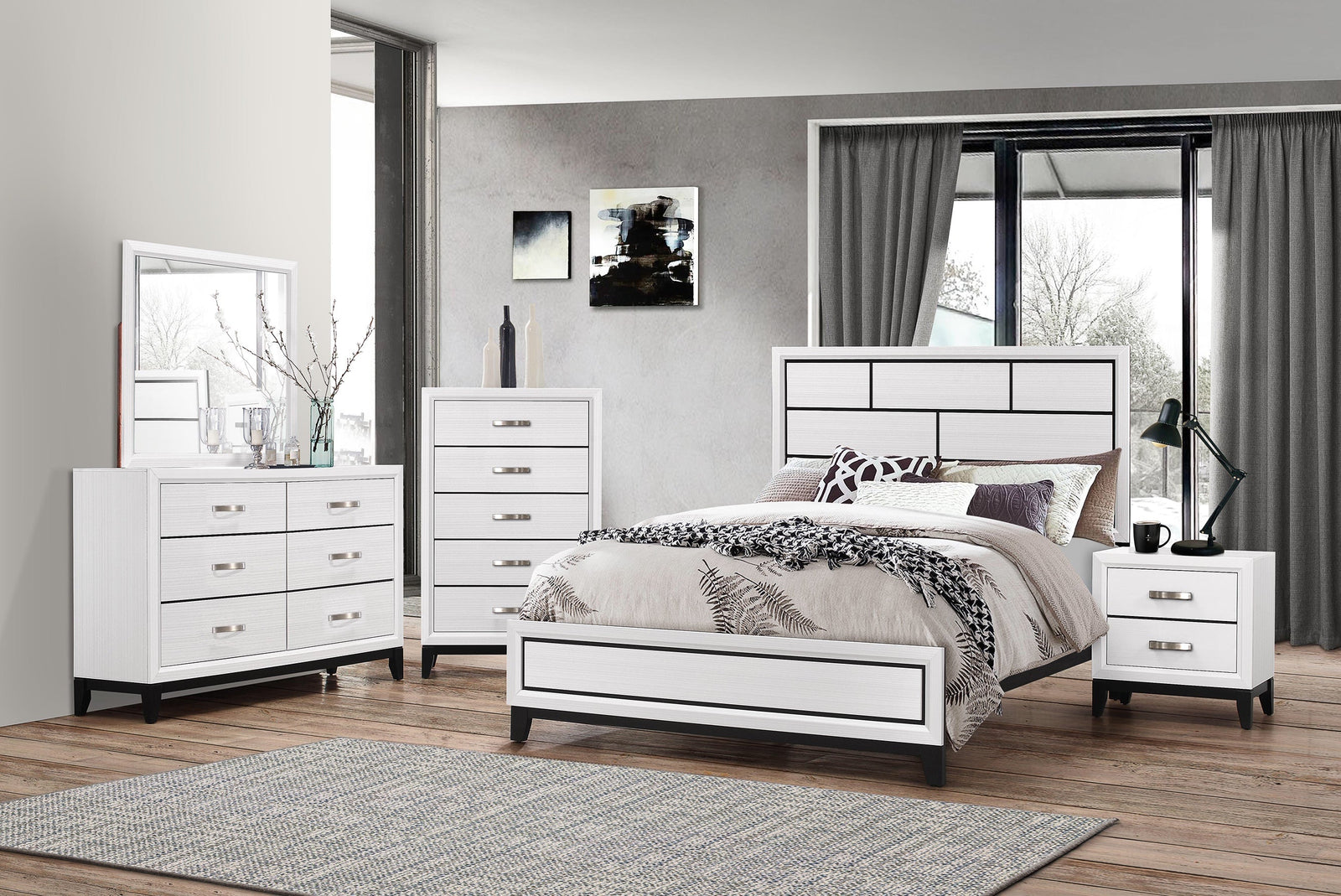 Akerson Chalk Finish Wood Modern Rustic And Charm Panel Bedroom Set