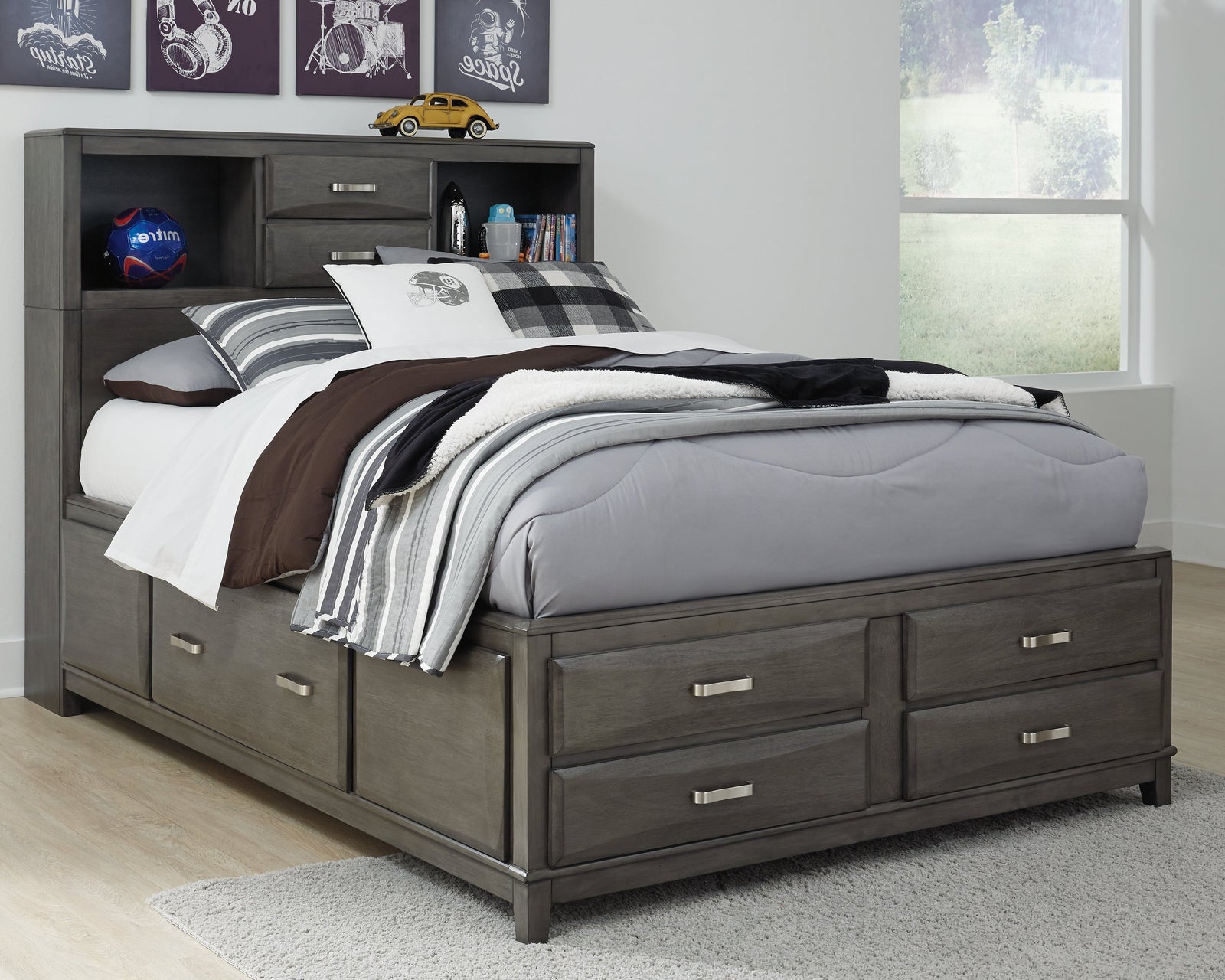 Caitbrook Gray Full Storage Bed With 7 Drawers