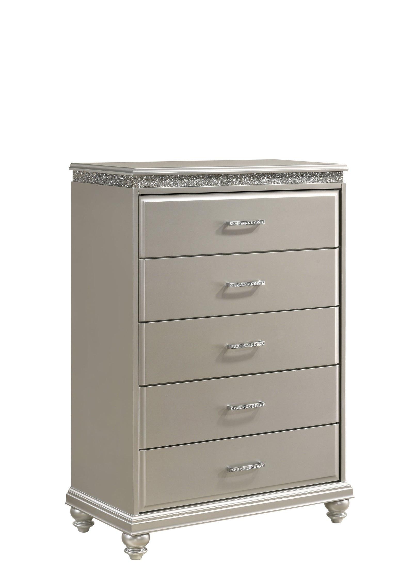 Valiant Chest Champagne Silver, Modern Faux Wood, Metal 5 Drawers