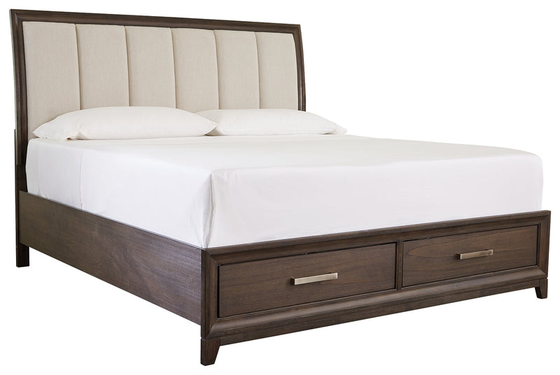 Brueban Rich Brown/Gray Queen Panel Bed With 2 Storage Drawers