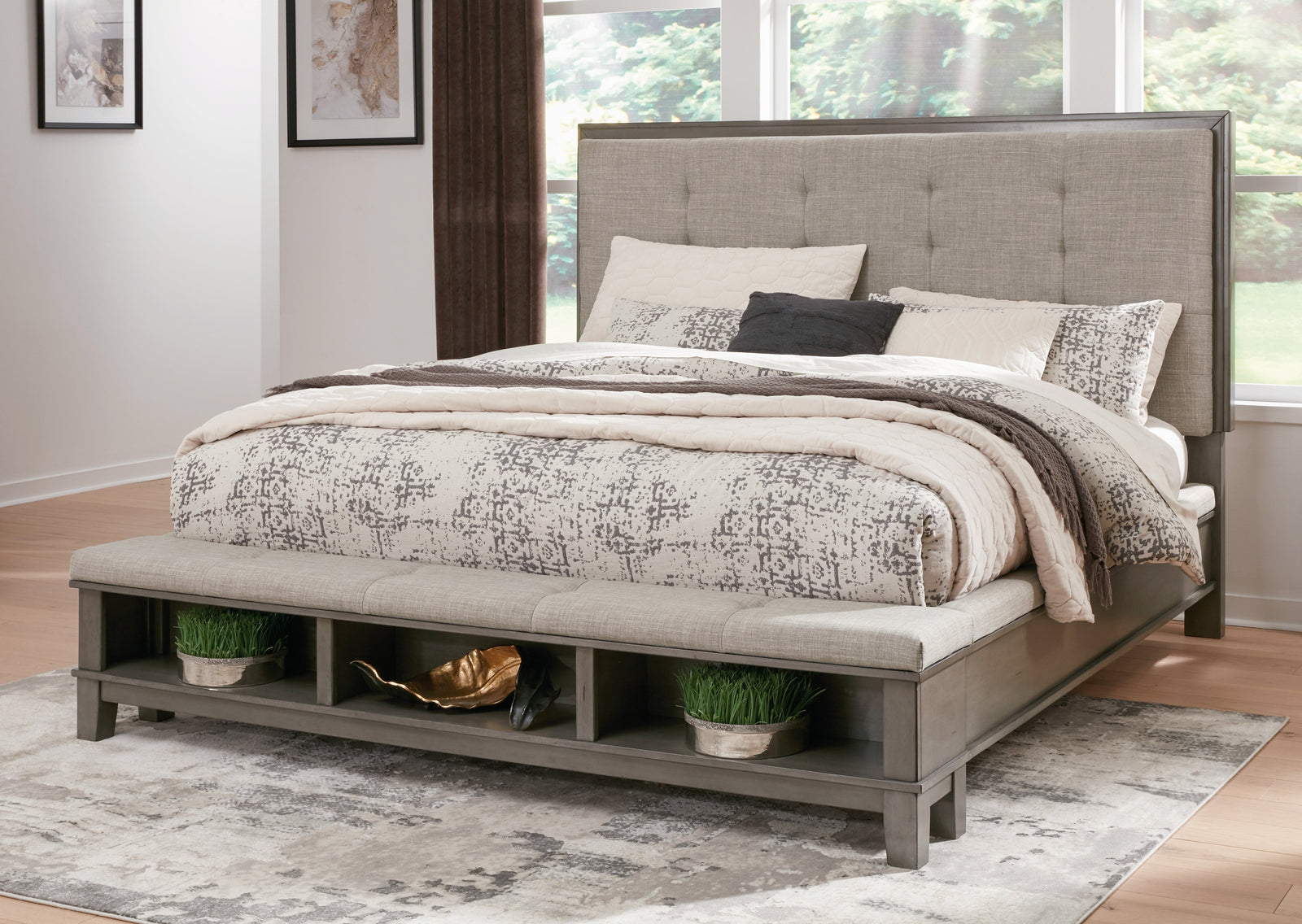 Hallanden Gray Queen Panel Bed With Storage