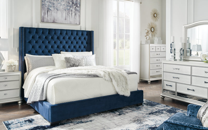 Coralayne Blue King Upholstered Bed