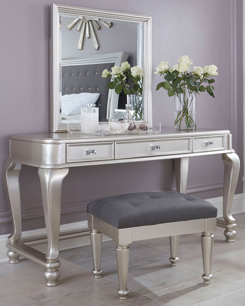 Coralayne Silver Youth Mirrored Vanity With Chair