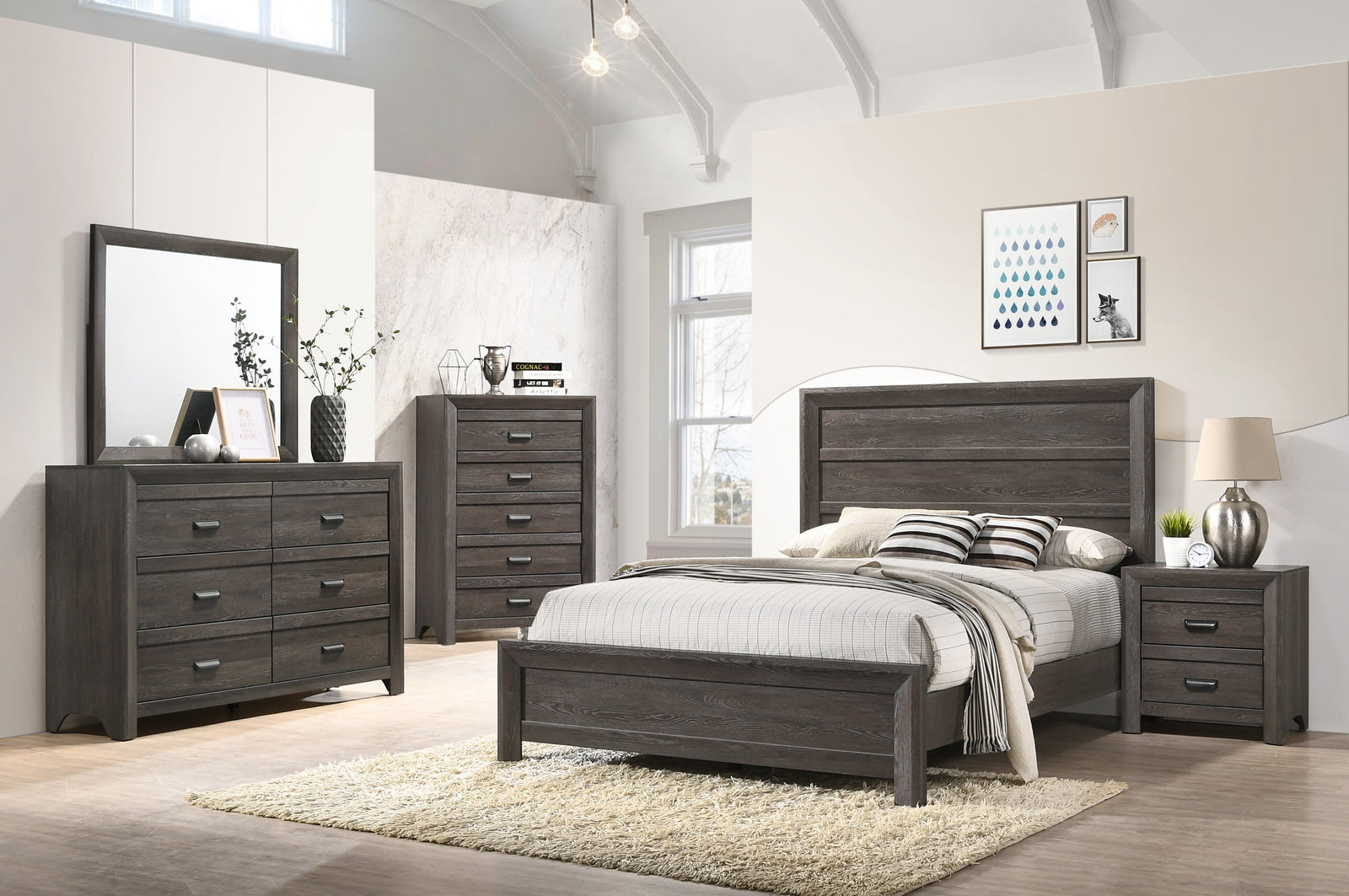 Adelaide Brown Finish Classic And Modern Contemporary Wood Panel Bedroom Set