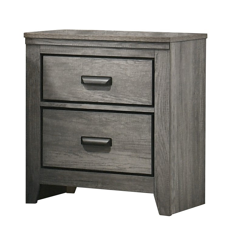 Carter Night Stand Gray, Rustic And Contemporary Modern Wood, 2 Spacious Drawers