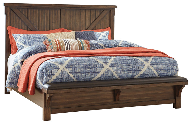 Lakeleigh Brown Queen Panel Bed With Upholstered Bench
