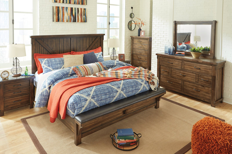 Lakeleigh Brown King Panel Bed With Upholstered Bench