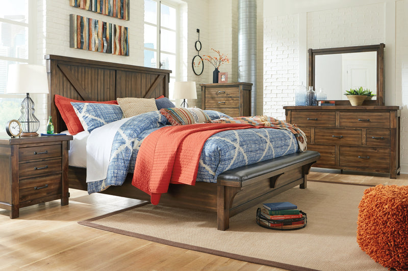 Lakeleigh Brown King Panel Bed With Upholstered Bench