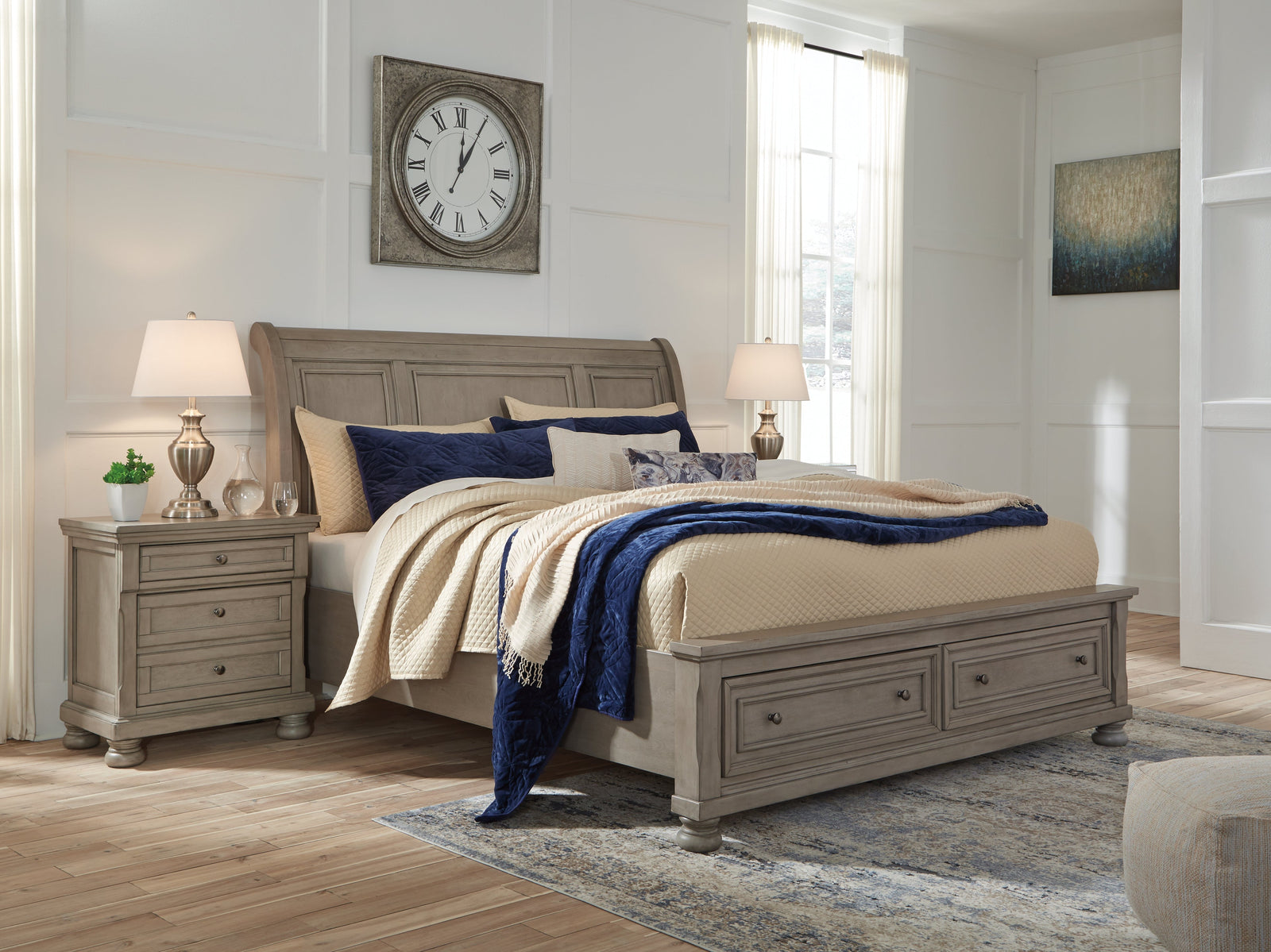 Lettner Light Gray Queen Sleigh Bed With 2 Storage Drawers