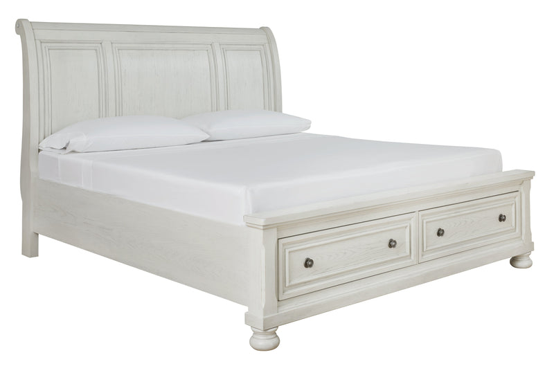 Robbinsdale Antique White King Sleigh Bed With Storage
