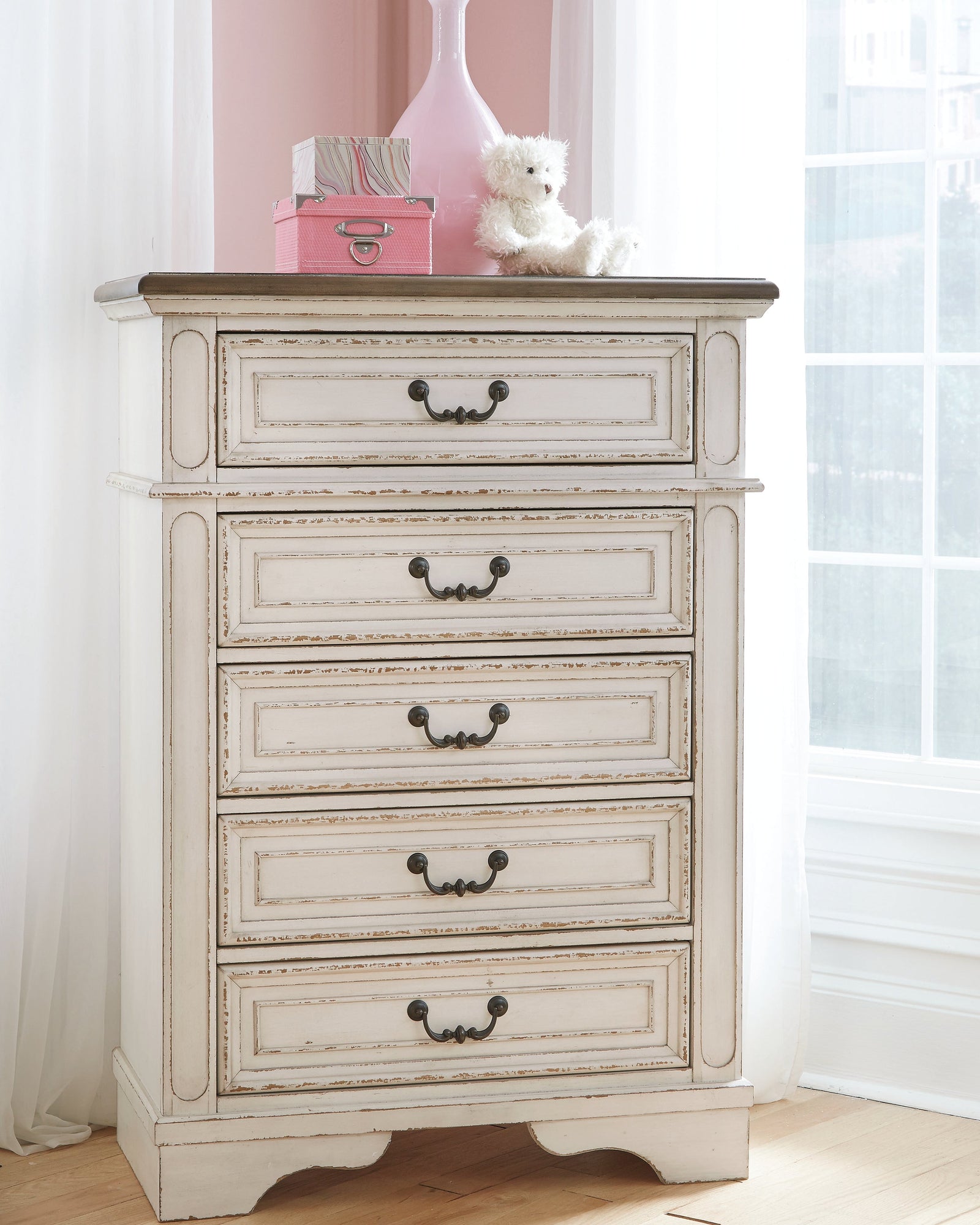 Realyn Chipped White Chest Of Drawers