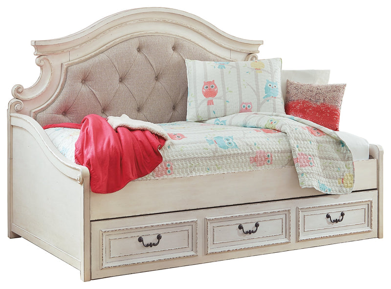 Realyn Chipped White Twin Daybed With 1 Large Storage Drawer