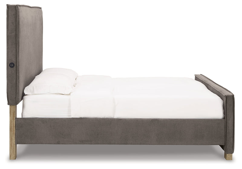 Krystanza Weathered Gray King Upholstered Panel Bed