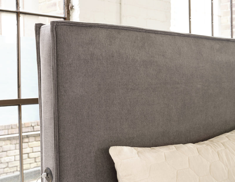 Krystanza Weathered Gray Queen Upholstered Panel Bed