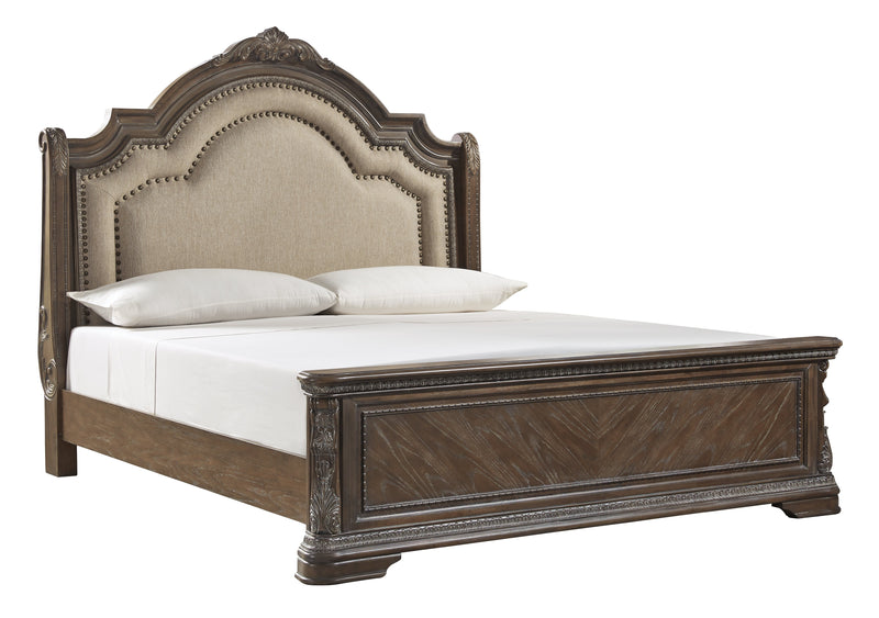 Charmond Brown King Upholstered Sleigh Bed