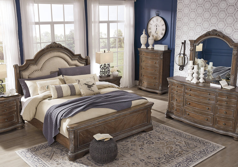 Charmond Brown King Upholstered Sleigh Bed