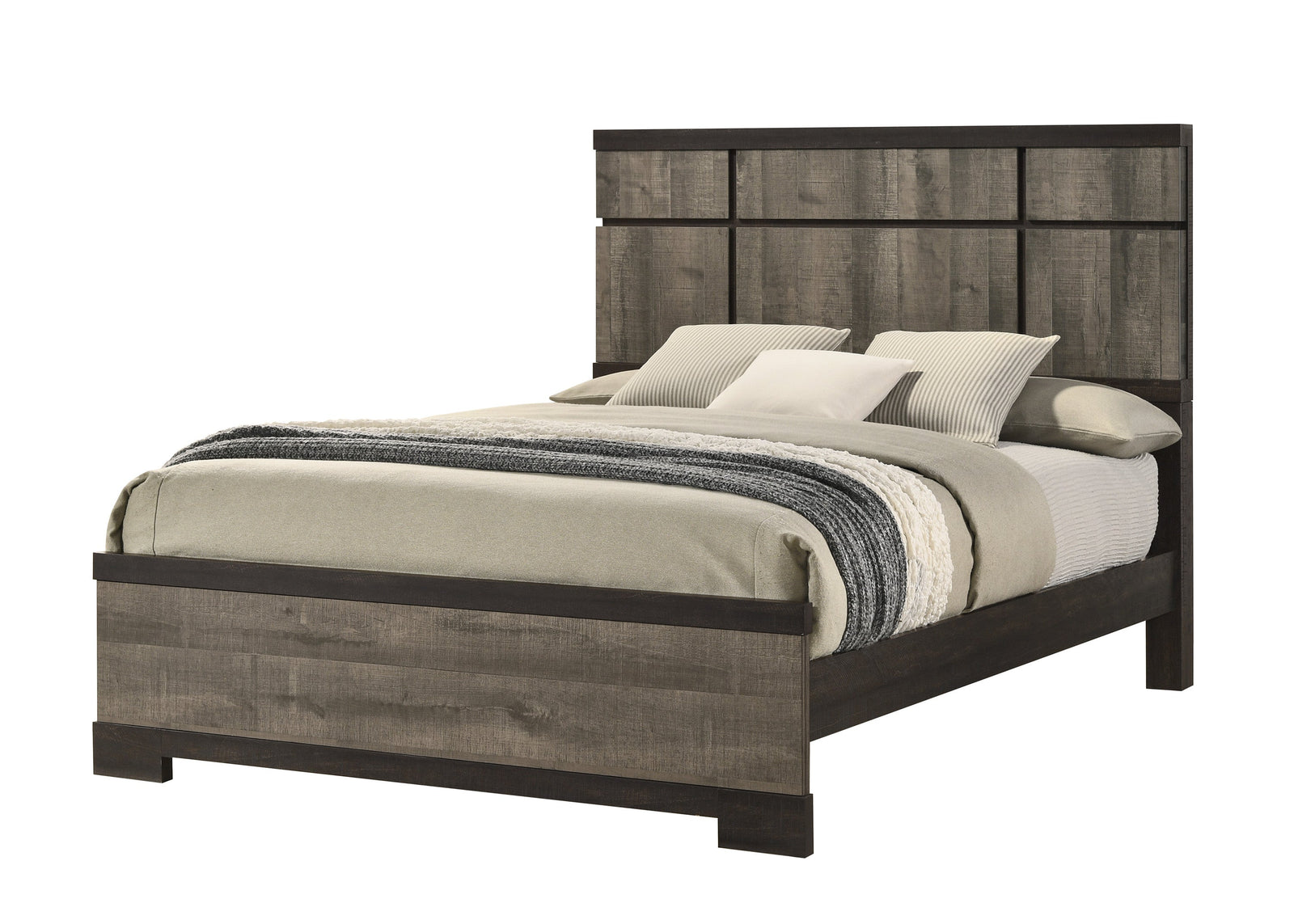 Remington Gray Modern Contemporary Solid Wood And Veneers Upholstered Panel Queen Bed