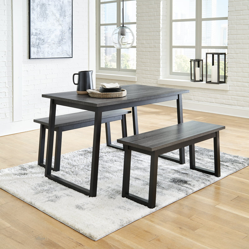 Garvine Black/gray Dining Table And Benches (Set Of 3)