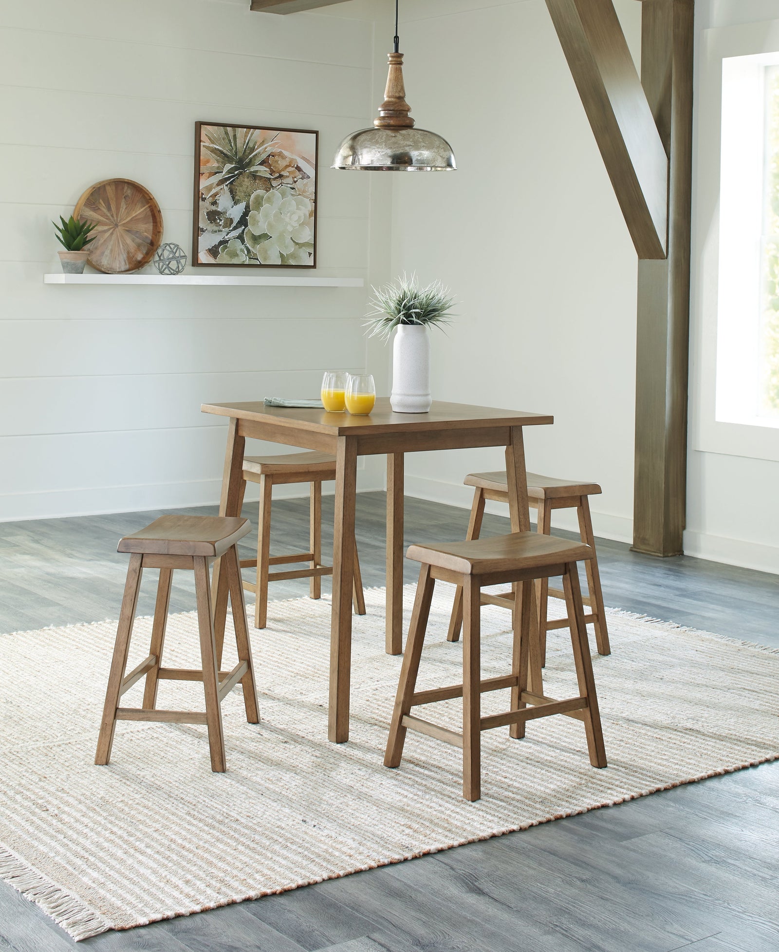 Shully Natural Counter Height Dining Table And 4 Barstools