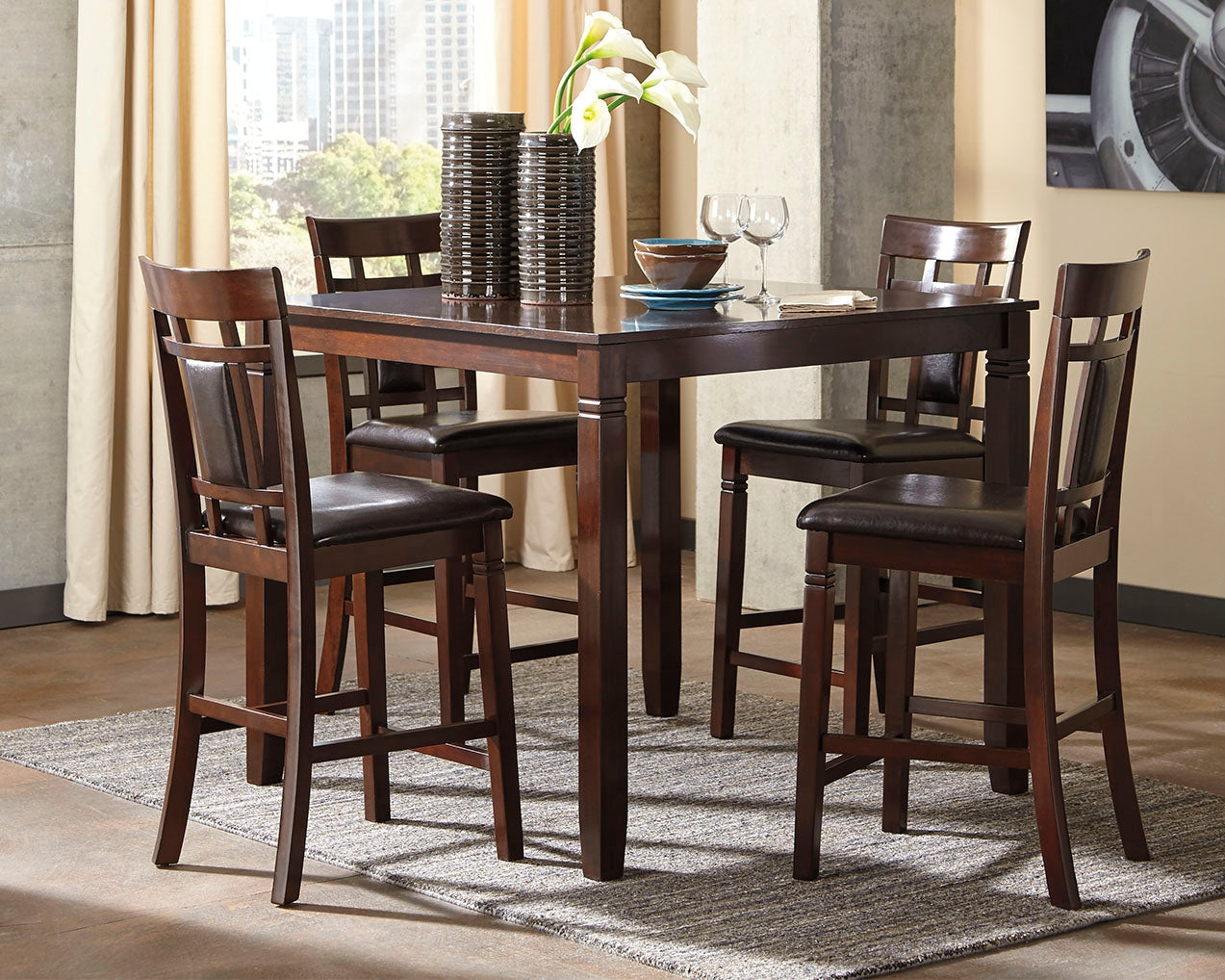 Bennox Brown Counter Height Dining Table And Bar Stools (Set Of 5)