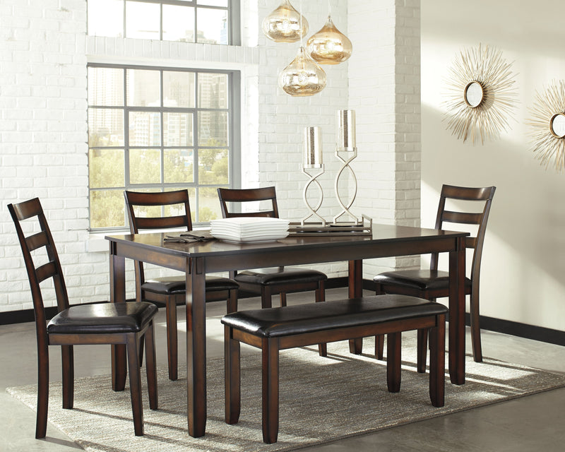 Coviar Brown Dining Table And Chairs With Bench (Set Of 6)
