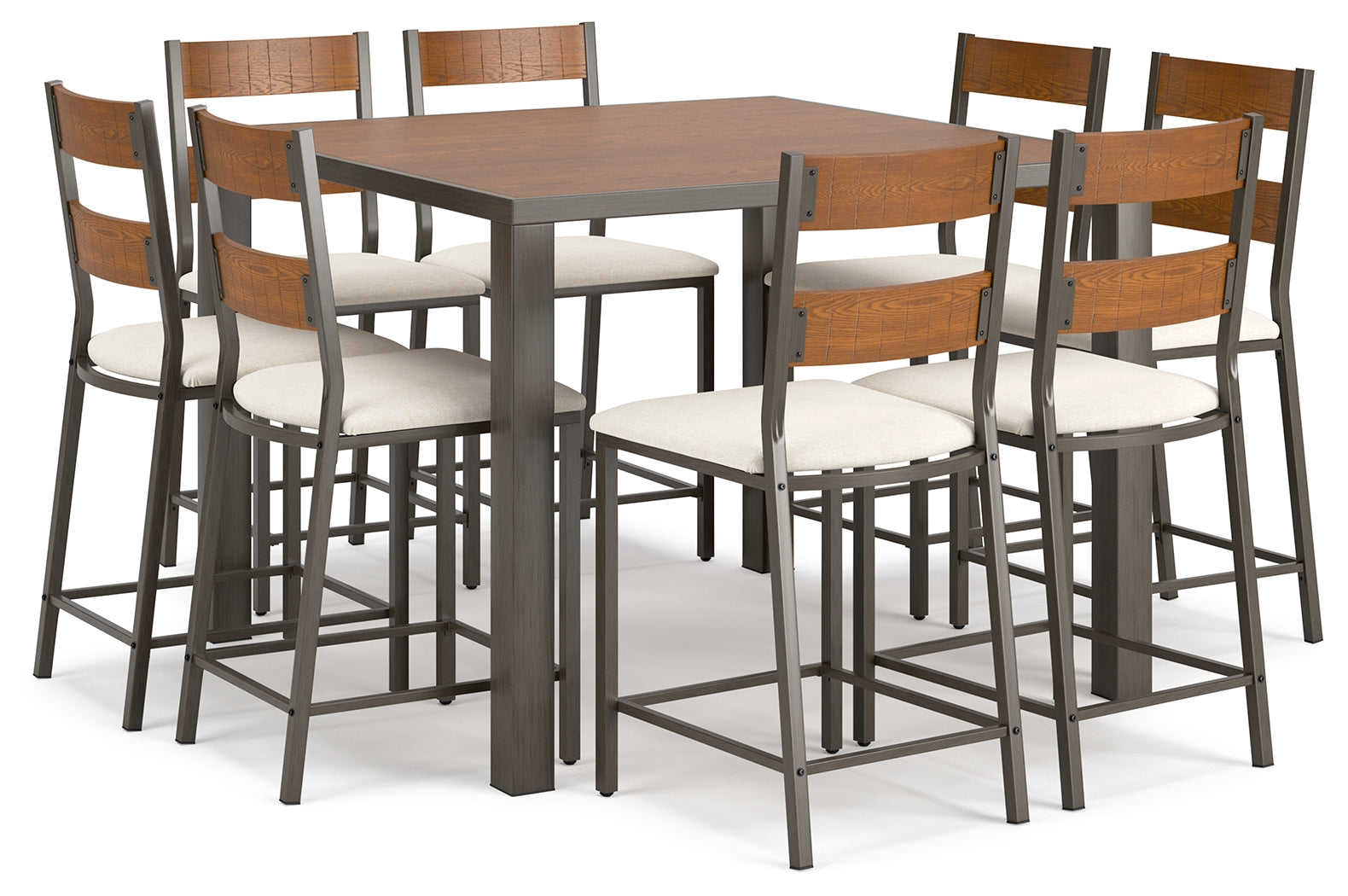 Stellany Brown/Gray Counter Height Dining Table And 8 Barstools