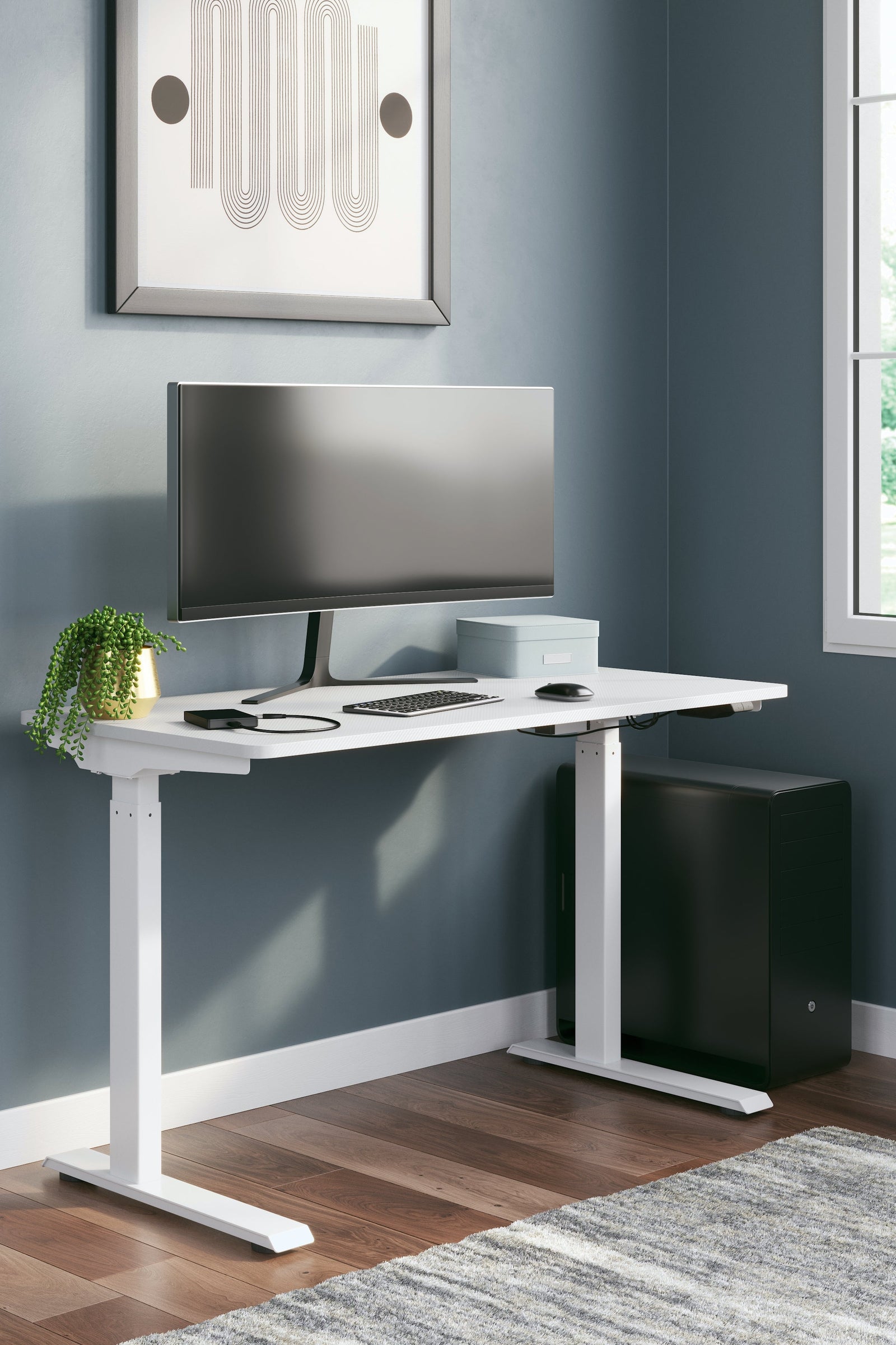 Lynxtyn Taupe/white Adjustable Height Home Office Desk