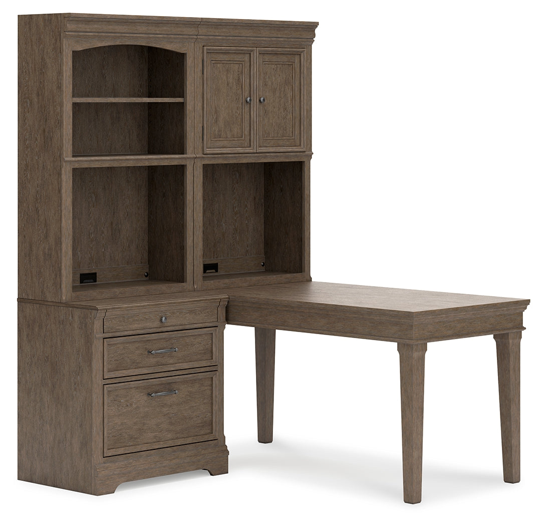 Janismore Weathered Gray 4-Piece Bookcase Wall Unit With Desk