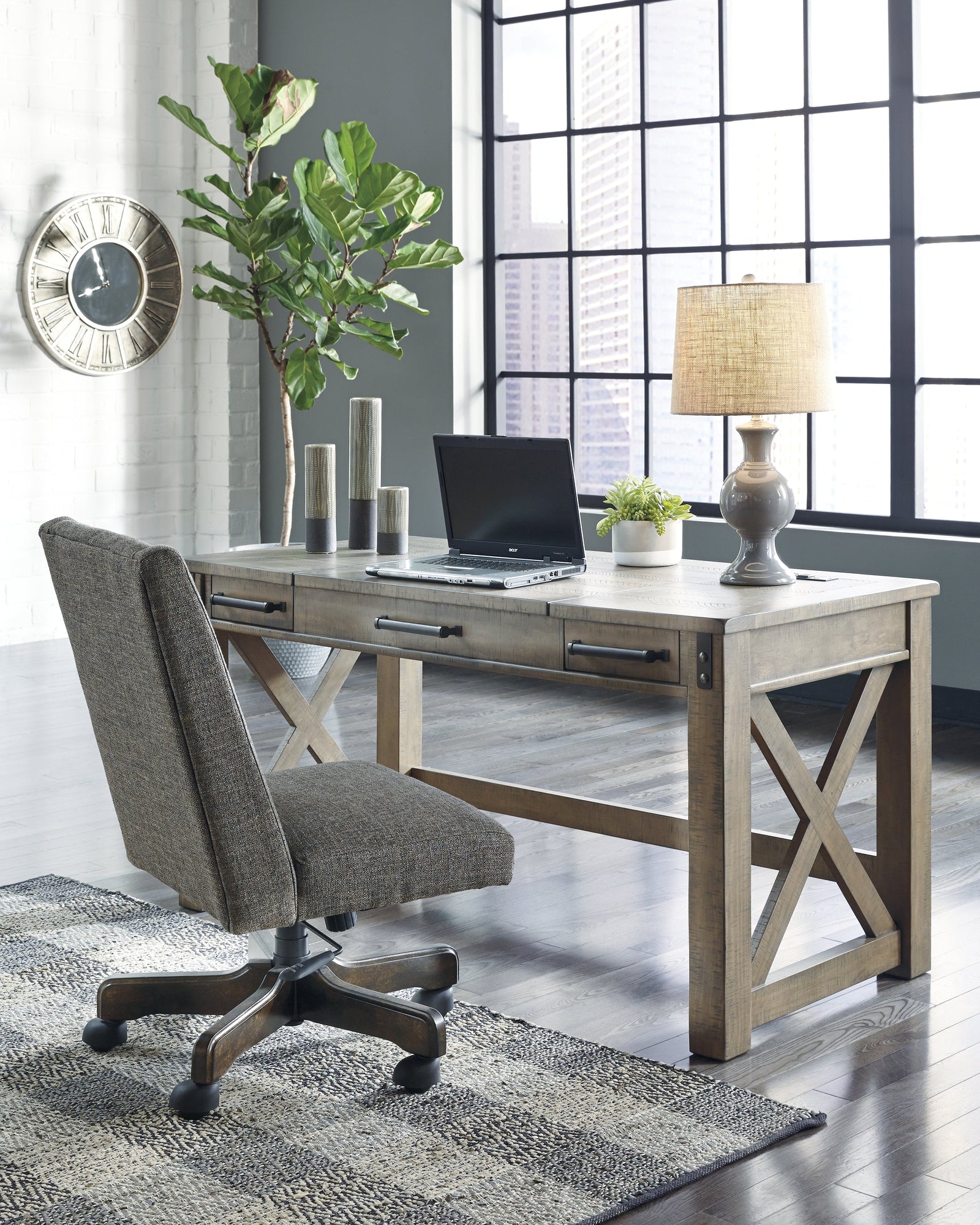 Aldwin Gray Home Office Desk With Chair