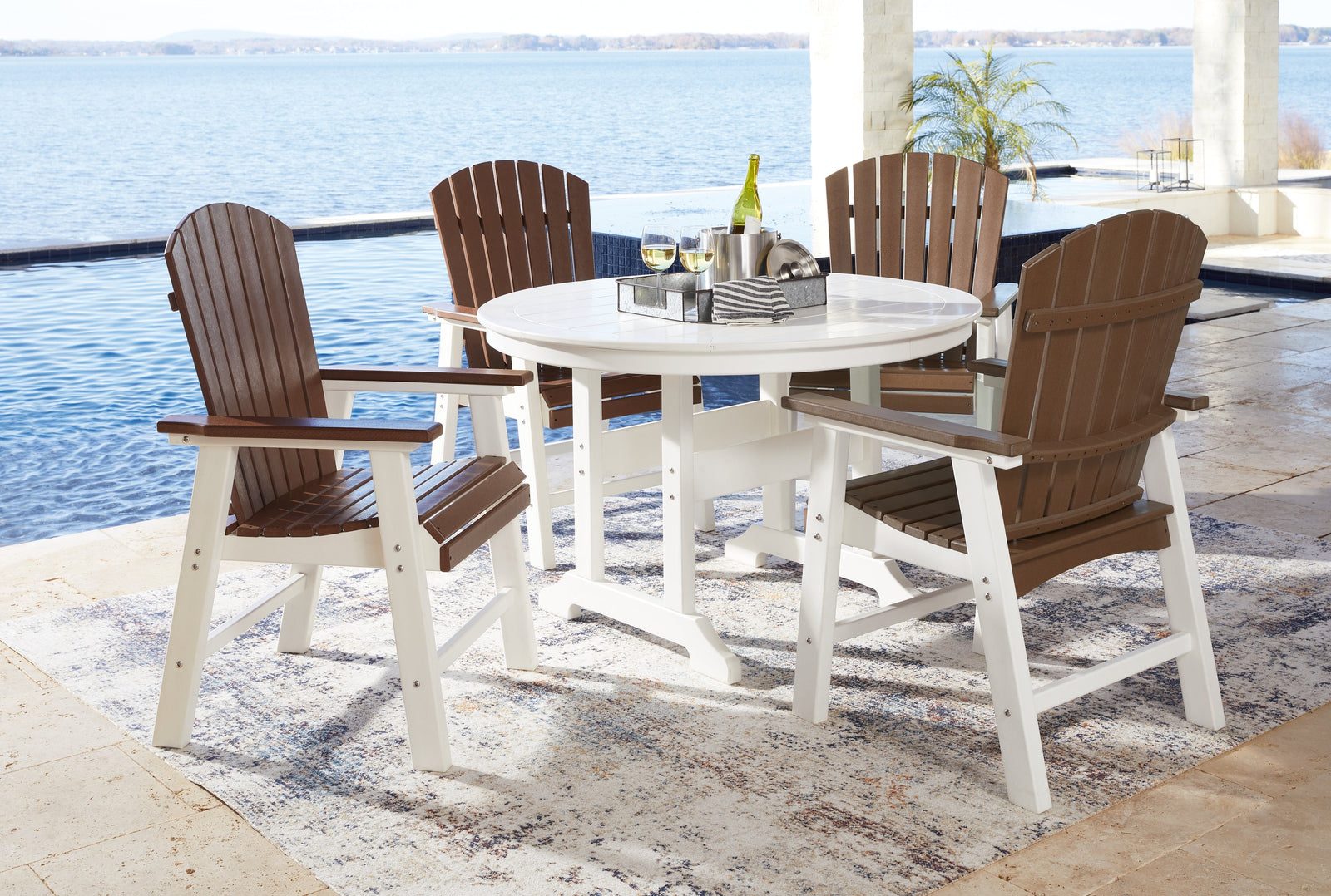 Crescent White Luxe Outdoor Dining Table And 4 Chairs