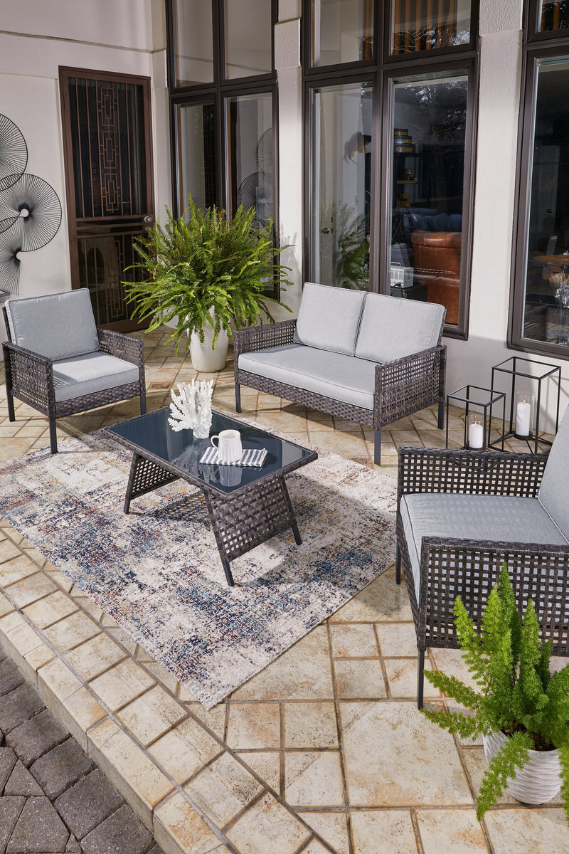 Lainey Two-tone Gray Outdoor Love/chairs/table Set (Set Of 4)