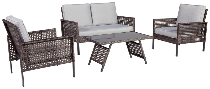Lainey Two-tone Gray Outdoor Love/chairs/table Set (Set Of 4)