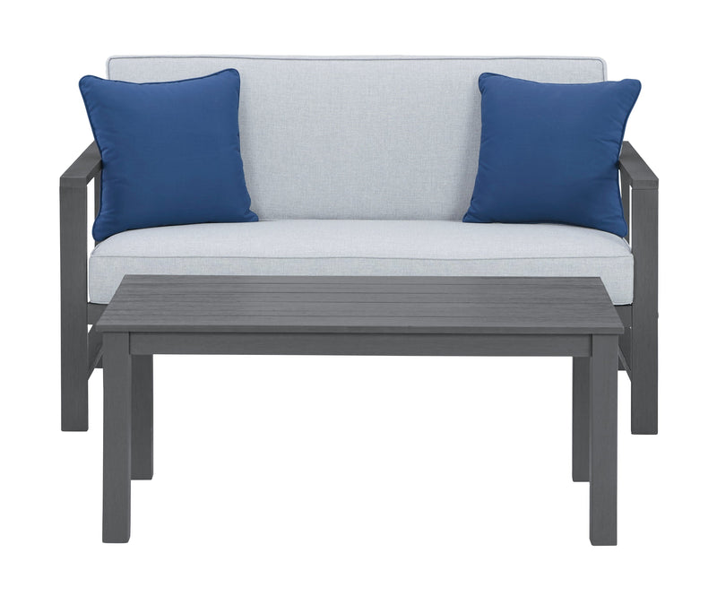 Fynnegan Gray Outdoor Loveseat With Table (Set Of 2)