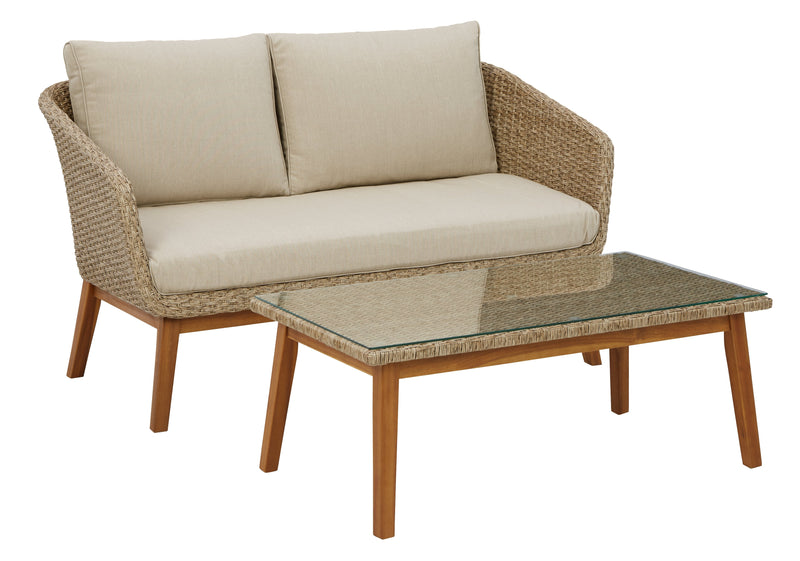 Crystal Beige Cave Outdoor Loveseat And 2 Lounge Chairs With Coffee Table