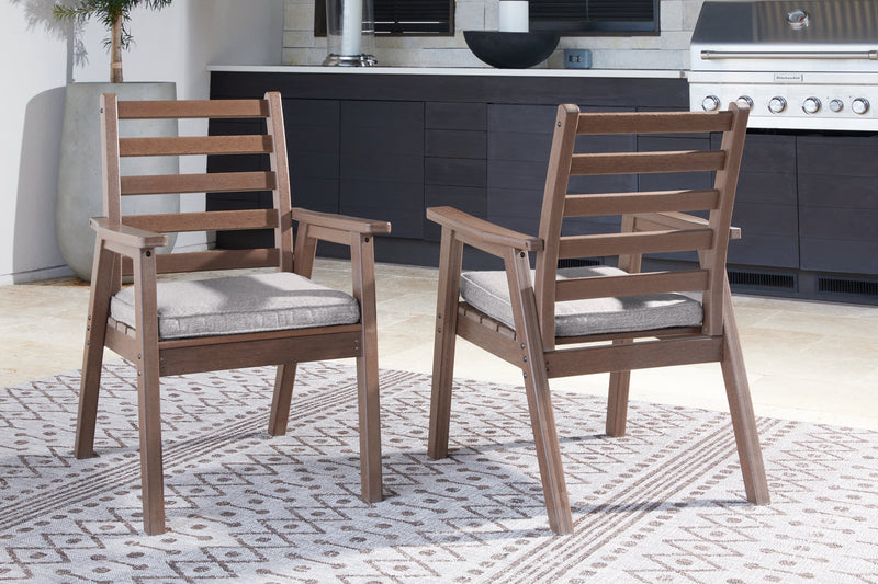 Emmeline Brown Outdoor Dining Arm Chair With Cushion (Set Of 2)