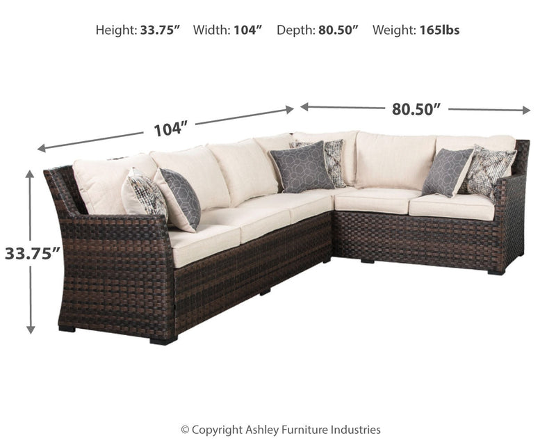 Easy Isle Dark Brown/beige 3-Piece Sofa Sectional/chair With Cushion