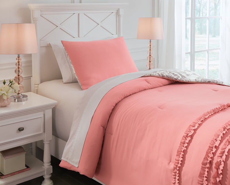 Avaleigh Pink/white/gray Twin Comforter Set