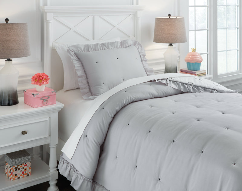 Hartlen Gray/white Twin Comforter Set