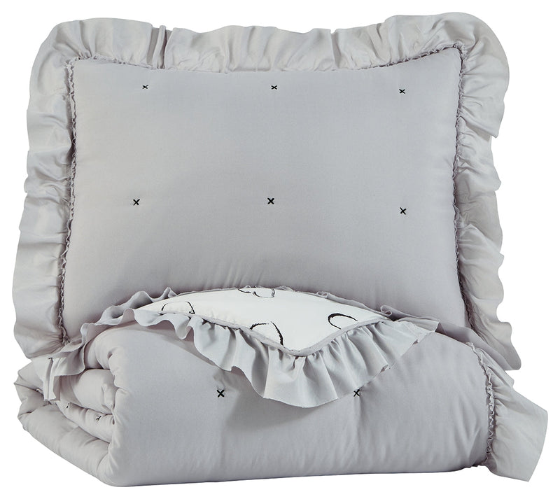 Hartlen Gray/white Twin Comforter Set
