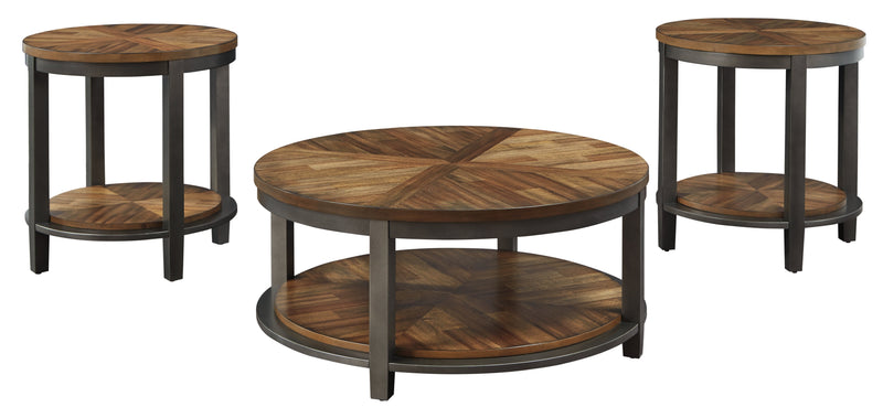 Roybeck Light Brown/bronze Table (Set Of 3)