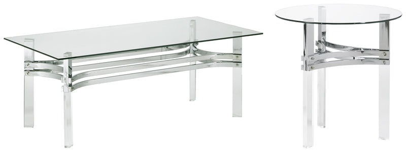 Braddoni Chrome Finish Coffee Table With 1 End Table