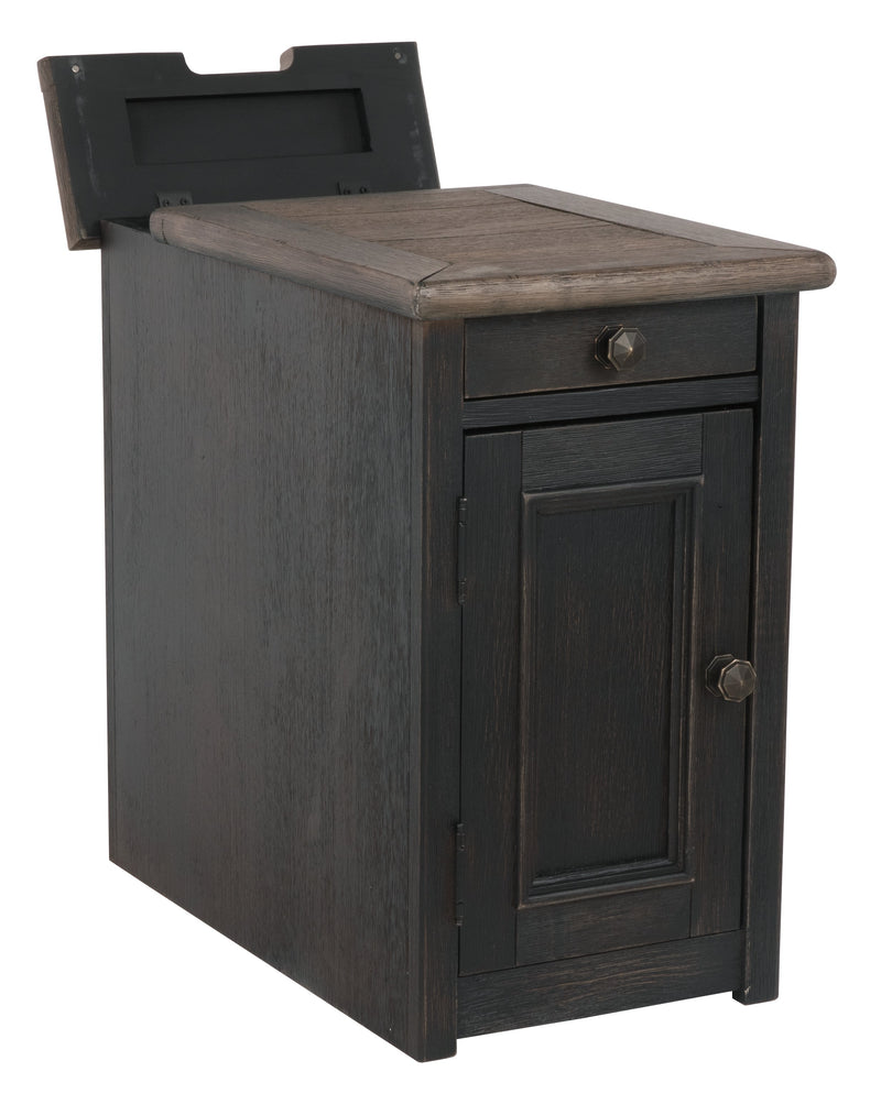 Tyler Creek Grayish Brown/Black Chairside End Table With Usb Ports & Outlets