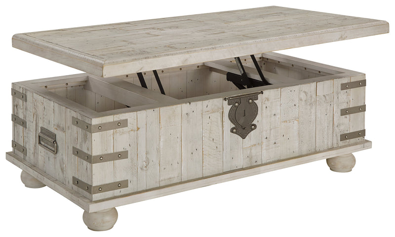 Carynhurst White Wash Gray Coffee Table With Lift Top