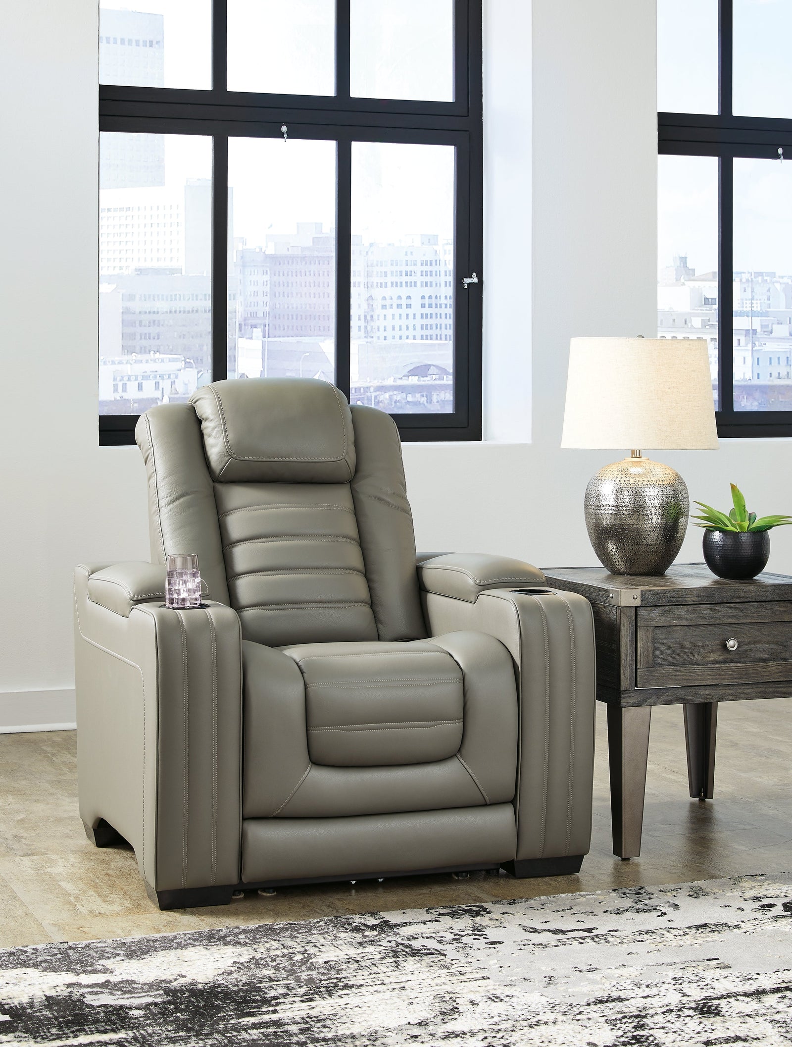 Backtrack Gray Leather Power Recliner