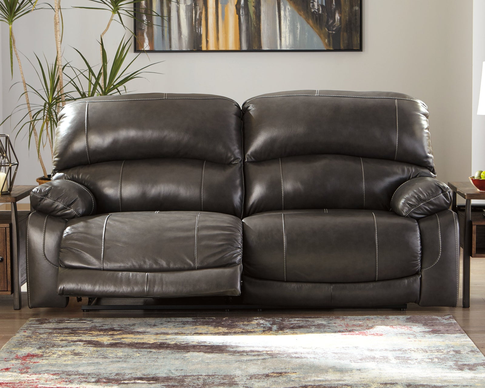 Hallstrung Gray Leather Power Reclining Sofa