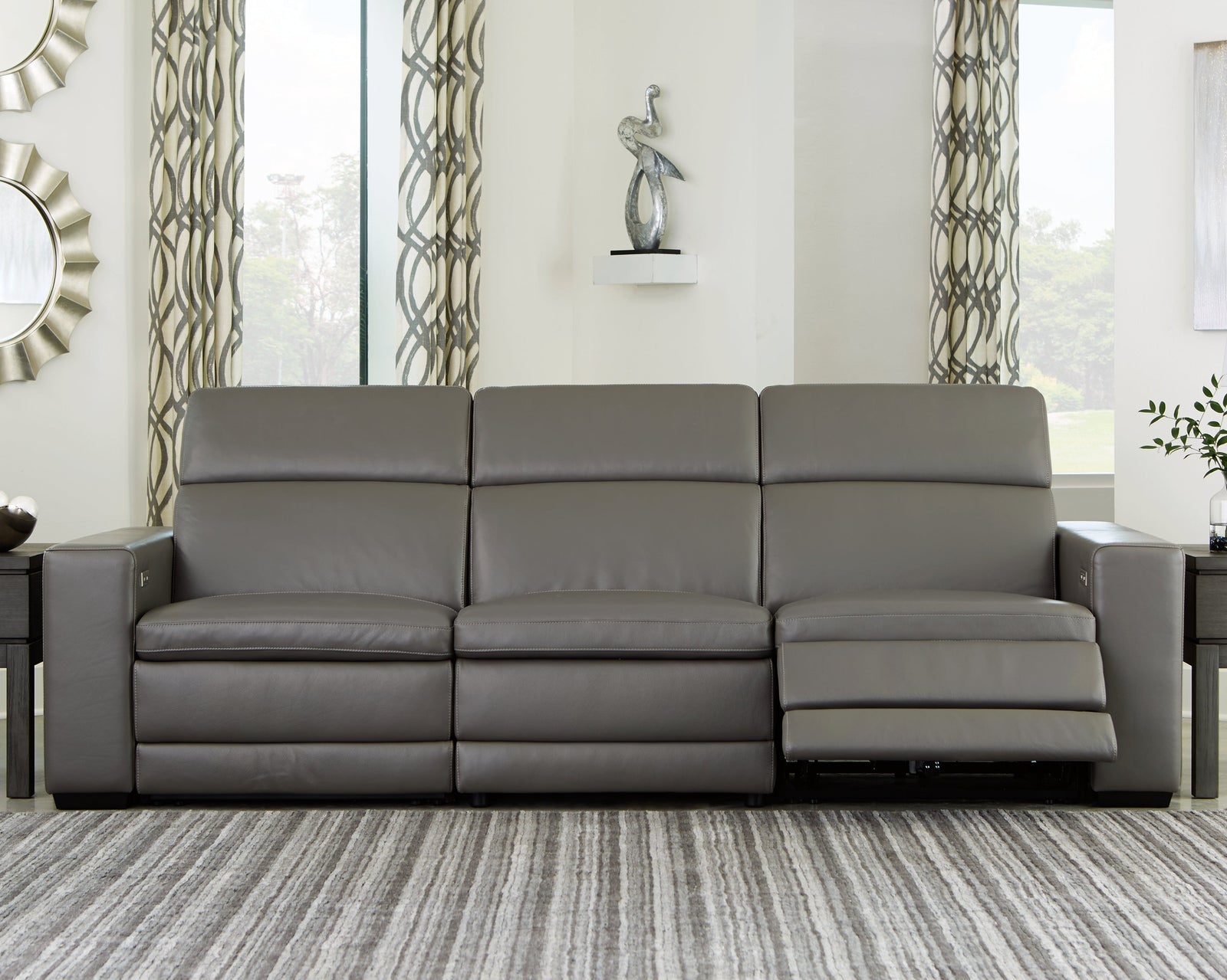 Texline Gray Leather 4-Piece Power Reclining Sofa