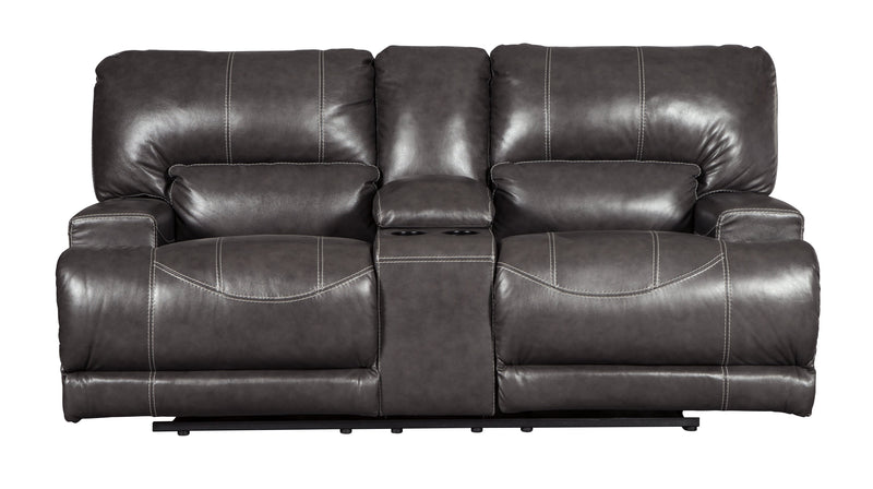 Mccaskill Gray Leather Reclining Loveseat With Console